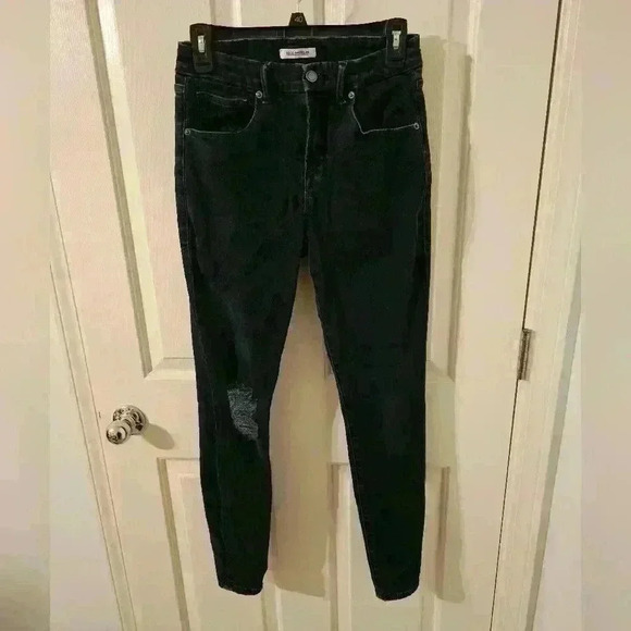 GOOD AMERICAN Good Leg Dark Blue Distructed Knee Skinny Jeans Size 8/29 - Picture 1 of 4